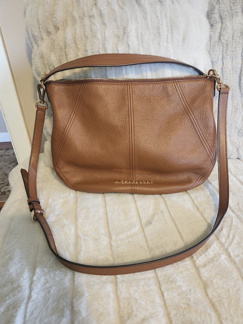 Michael Kors Pebbled Leather Tan Shoulder Bag with Gold-Tone Accents